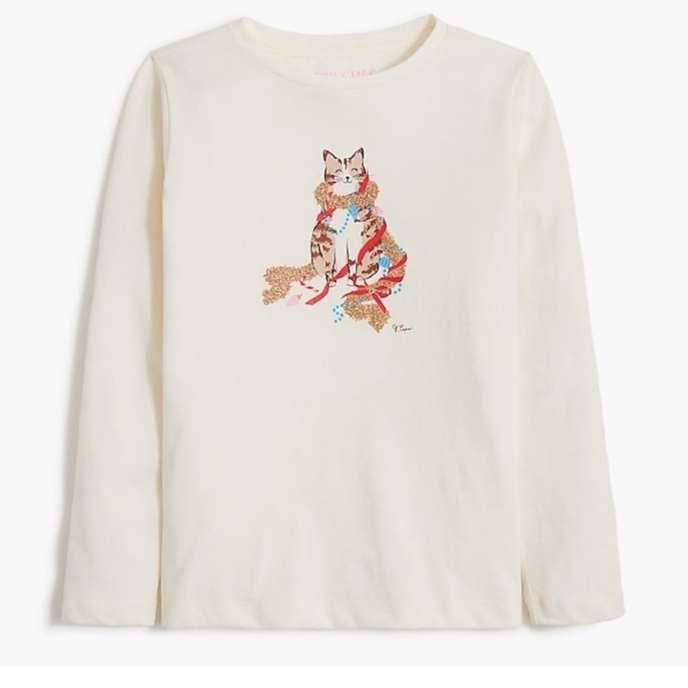 Crewcuts Cream Long-Sleeve Tee with Colorful Cat Graphic